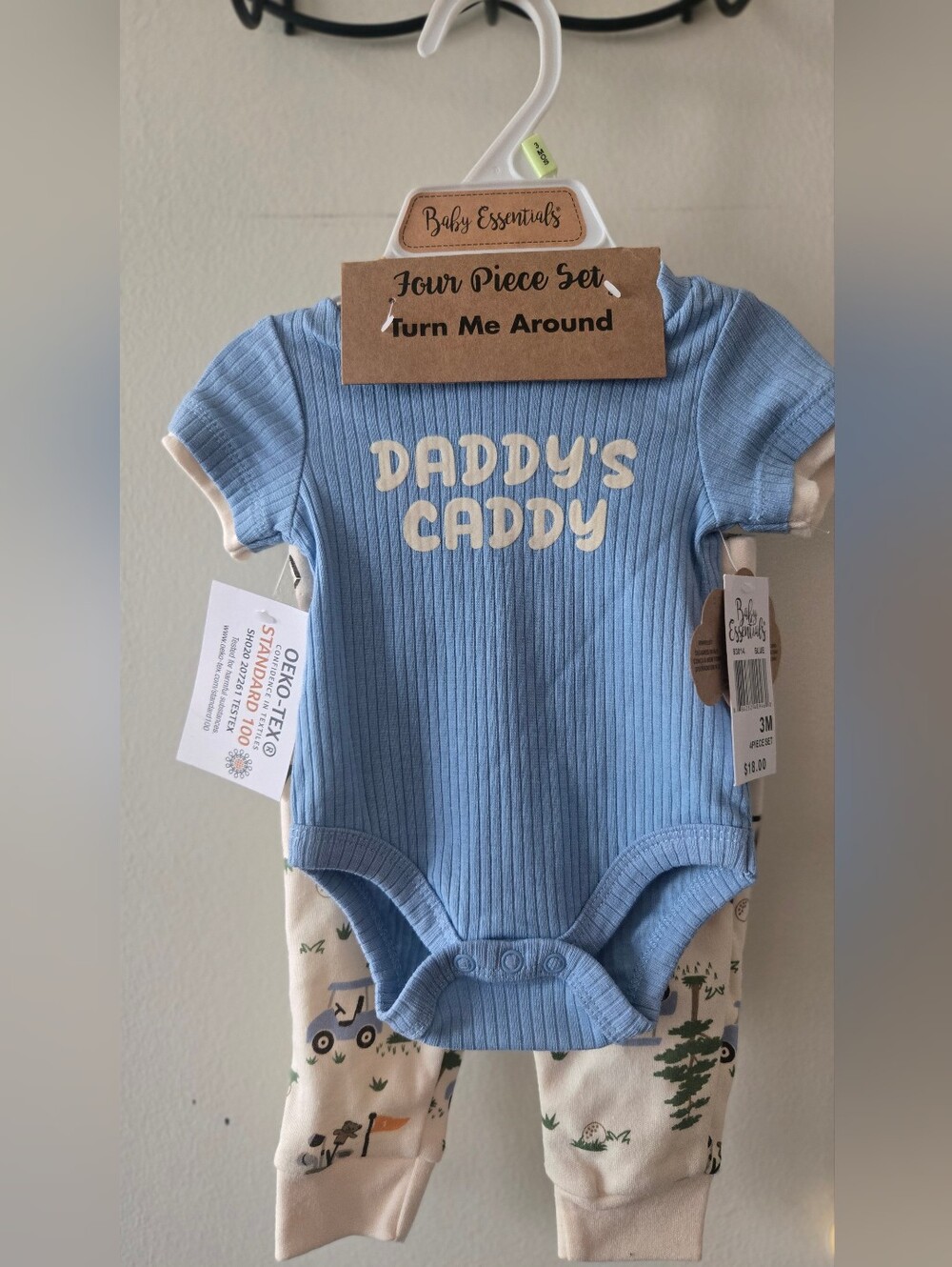 Baby Essentials Blue Ribbed "Daddy's Caddy" 4 Piece Set